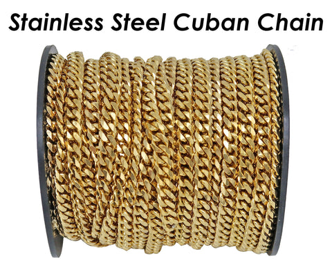 1 Meter Bulk Cuban Chain for Men Women, Stainless Steel Cuban Link Chain, Gold Curb Chain For Choker Necklace Bracelet Anklet Making