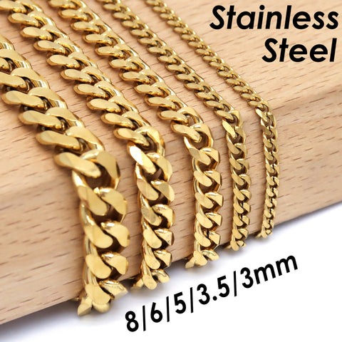 1 Meter Bulk Cuban Chain for Men Women, Stainless Steel Cuban Link Chain, Gold Curb Chain For Choker Necklace Bracelet Anklet Making