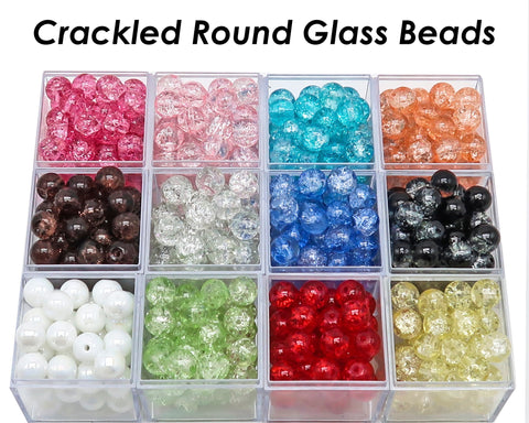 50 PCS - 8mm Crackle Beads, Crackle Glass Beads, Round Crackled Beads, Polished Sparkling Beads for Bracelet Necklace DIY Jewelry Making