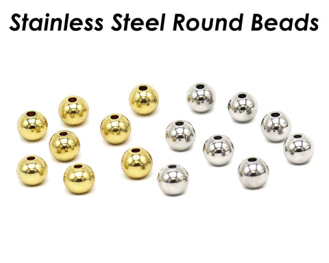 100 x Stainless Steel Round Spacer Beads Gold Plated, 2mm 3mm 4mm 5mm 6mm 8mm 10mm Polished Solid Smooth Seamless Beads for Jewelry Making