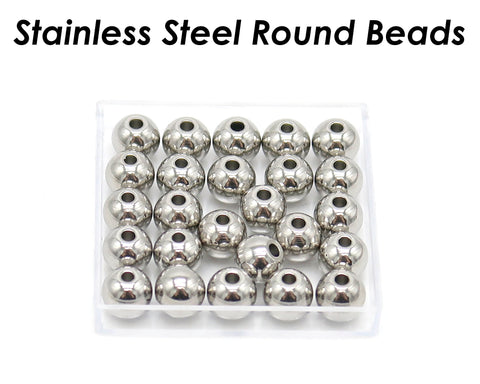 100 x Stainless Steel Round Spacer Beads 2mm 3mm 4mm 5mm 6mm 8mm 10mm, Silver Gold Solid Smooth Seamless Beads for Jewelry Making