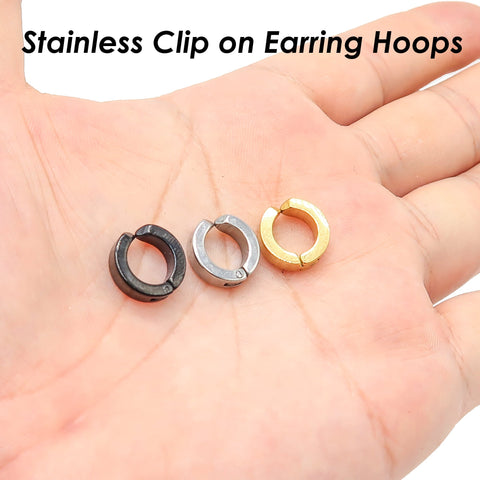 Stainless Steel Earring Hoops for Men Women, Clip On Hoop Earrings, Hinged Hoop Earrings Gold Silver Black, No Piercing Earrings