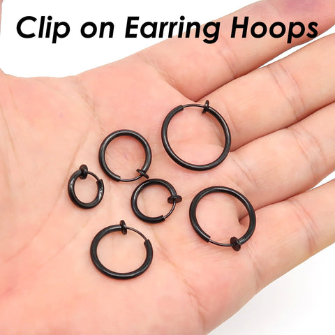 Stainless Steel Earring Hoops Gold Silver, Surgical Steel Clip on Earrings Hypoallergenic, No Piercing Earrings Hoop Earrings for Women Men