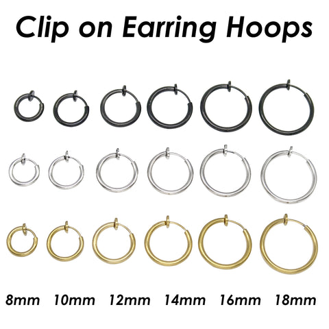 Stainless Steel Earring Hoops Gold Silver, Surgical Steel Clip on Earrings Hypoallergenic, No Piercing Earrings Hoop Earrings for Women Men