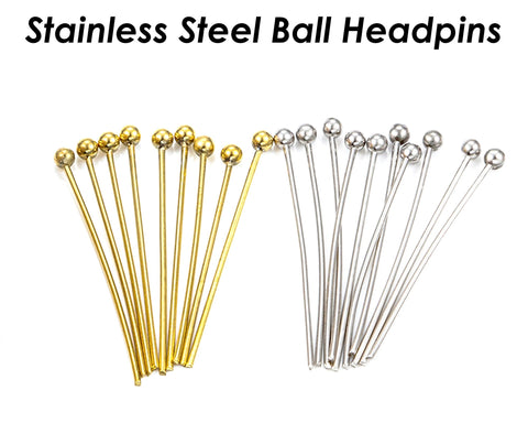 100 - 20/30/40/50mm Ball Headpins Stainless Steel Ball Headpins 21 gauge 24 Gauge for Jewelry Making, Head Pins Wholesale Beading Supplies