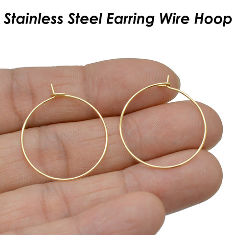 Stainless Steel Earring Hoops Gold Silver, Hoop Earring for Women, Ear Wires for Beading, Hypoallergenic Earring Findings for Jewelry Making