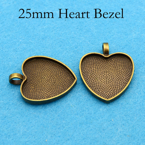 Heart Bezel Pendant Blank, 25mm Heart Pendant Tray Silver Gold Bronze Black, Heart Cabochon Setting, Personalized Jewelry Making