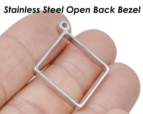 Open Back Bezel Pendant Stainless Steel Geometric Pendant, Diamond Pendant Bezel Setting for Resin Polymer Enamel Pendant Jewelry Making