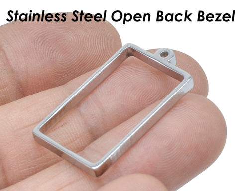 Open Back Bezel Pendant Stainless Steel, Rectangle Pendant Bezel Setting for Resin Polymer Enamel Pressed Flower DIY Jewelry Making