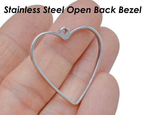 Open Back Bezel Pendant Stainless Steel Geometric Pendant, Heart Pendant Bezel Setting for Resin Polymer Enamel DIY Jewelry Making