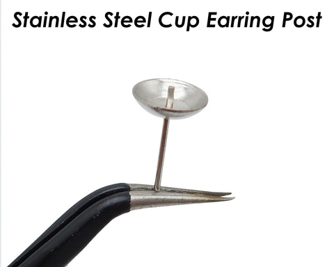 50 x Earring Cup Post for Pearls or Beads, Stainless Steel Earring Cup with Peg Ear Studs, Gold Stud Earring Post for Half Drilled Pearls