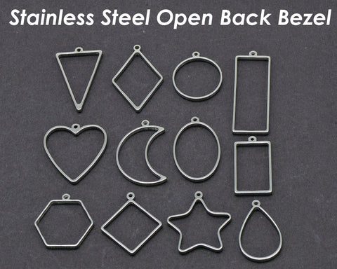 Open Back Bezel Pendant Stainless Steel, Heart Pendant Bezel Setting for Resin Polymer Enamel Pressed Flower DIY Jewelry Making