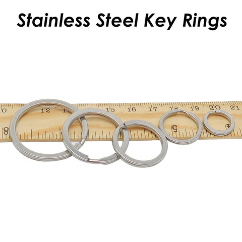 Stainless Steel Key Ring 15/20/25/30/35mm, Muscly Round Keyring Bulk Wholesale, Silver Tone Flat Split Rings for Key Chain Making