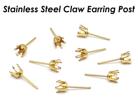 50 x Claw Earring Setting Stainless Steel, Claw Earring Post, Prong Post Earring Stud, Snap Tite Earring Settings Blanks for Rhinestone