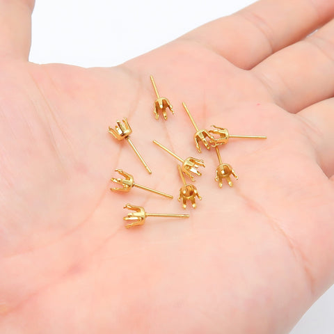 50 x Claw Earring Setting Stainless Steel, Claw Earring Post, Prong Post Earring Stud, Snap Tite Earring Settings Blanks for Rhinestone