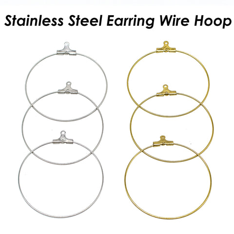 20 x Stainless Steel Earrings Ear Wire Hoops 20/25/30/35/40/45mm, Silver Gold Hoop Earring Findings Beading Hoops with Crimp Closures