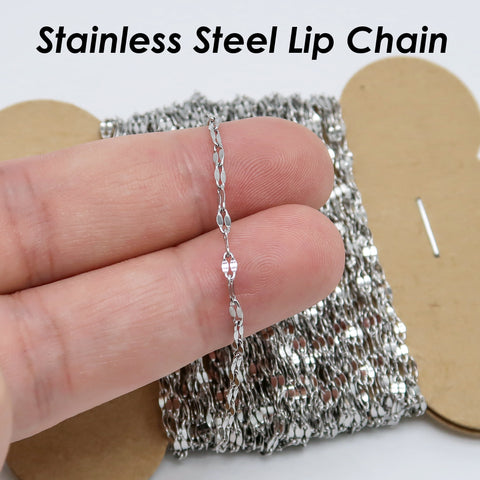 Lip Chain Gold Silver Double Bar Chain, Tarnish Free Stainless Steel Chain, Bulk Wholesale Soldered Link Chain for Jewelry Making