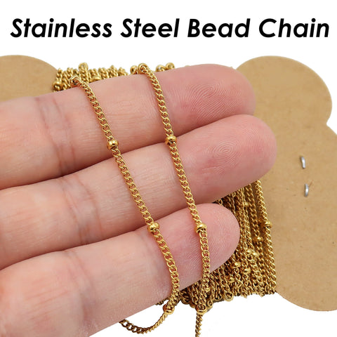 Satellite Chain Stainless Steel, Wholesale Bulk Beaded Curb Chain Gold Silver, Satellite Curb Chain for Station Necklace Bracelet Making