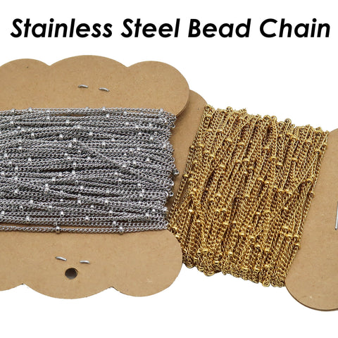 Satellite Chain Stainless Steel, Wholesale Bulk Beaded Curb Chain Gold Silver, Satellite Curb Chain for Station Necklace Bracelet Making