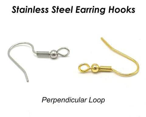 50 x Stainless Steel Earring Hooks Gold Silver, Earring Findings with Vertical Loop, Hypoallergenic Earring Wires - Perpendicular Loop