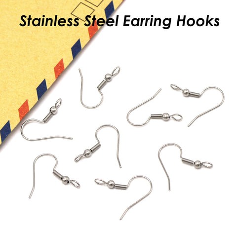 50 x Stainless Steel Earring Hooks Gold Silver, Earring Findings with Vertical Loop, Hypoallergenic Earring Wires - Perpendicular Loop