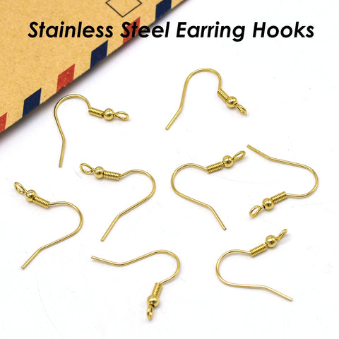 50 x Stainless Steel Earring Hooks Gold Silver, Earring Findings with Vertical Loop, Hypoallergenic Earring Wires - Perpendicular Loop