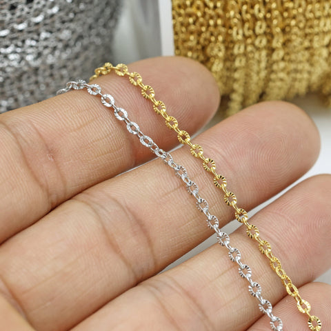 Diamond Cut Sparkle Chain by the Foot Inch Length, Stainless Steel Chain, Cable Chain Bulk Wholesale Silver Gold Chain for Jewelry Making