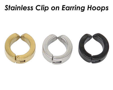 Stainless Steel Earring Hoops for Men Women, Clip On Hoop Earrings, Hinged Hoop Earrings Gold Silver Black, No Piercing Earrings