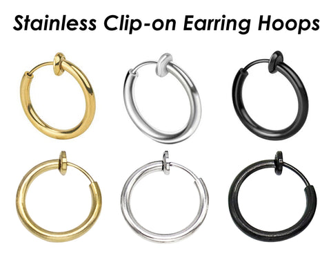 Stainless Steel Earring Hoops Gold Silver, Surgical Steel Clip on Earrings Hypoallergenic, No Piercing Earrings Hoop Earrings for Women Men