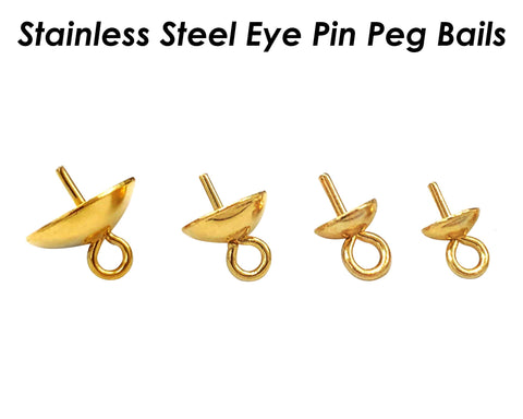 20 x Stainless Steel Eye Pin Bail with Cup 3/4/5/6/8mm, Pearl Peg Drop Cup, Pearl Bail Gold Silver, Peg Bail for Half Drilled Pearls Beads