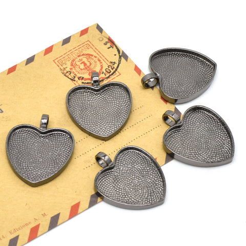 Heart Bezel Pendant Blank, 25mm Heart Pendant Tray Silver Gold Bronze Black, Heart Cabochon Setting, Personalized Jewelry Making