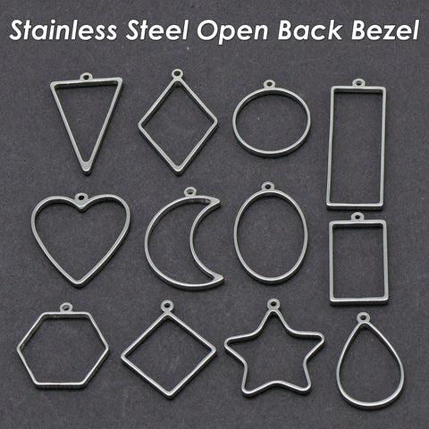 Open Back Bezel Pendant Stainless Steel, Hexagon Pendant Bezel Setting for Resin Polymer Enamel Pressed Flower DIY Pendant Jewelry Making