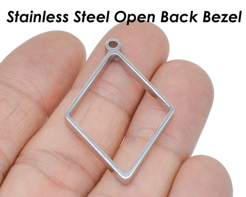 Open Back Bezel Pendant Stainless Steel Geometric Pendant, Diamond Pendant Bezel Setting for Resin Polymer Enamel Jewelry Making