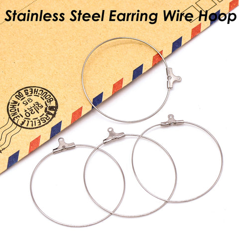 20 x Stainless Steel Earrings Ear Wire Hoops 20/25/30/35/40/45mm, Silver Gold Hoop Earring Findings Beading Hoops with Crimp Closures