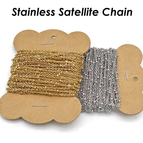 Satellite Chain Stainless Steel, Silver Gold Beaded Chain for Necklace Bracelet Making, Ball Station Chain Bulk by Feet Inch Length Meter