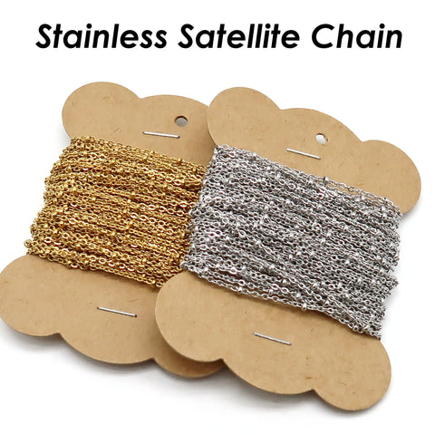 Beaded Chain Stainless Steel, Silver Gold Satellite Chain for Necklace Bracelet Making, Station Chain Bulk Wholesale Stainless Steel Chain