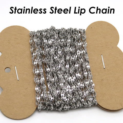 Lip Chain Gold Silver Double Bar Chain, Tarnish Free Stainless Steel Chain, Bulk Wholesale Soldered Link Chain for Jewelry Making