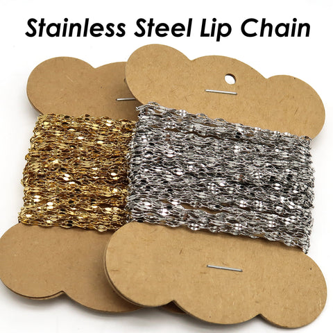 Lip Chain Gold Silver Double Bar Chain, Tarnish Free Stainless Steel Chain, Bulk Wholesale Soldered Link Chain for Jewelry Making