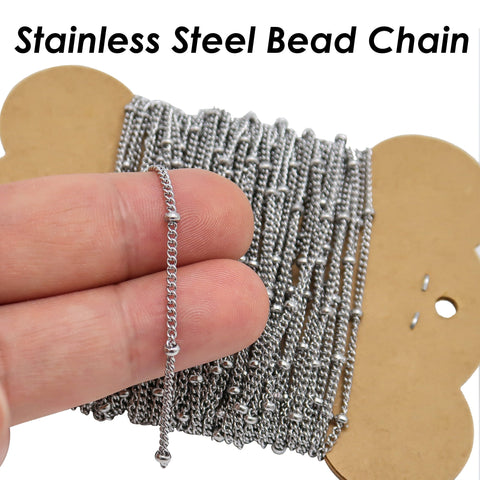 Satellite Chain Stainless Steel, Wholesale Bulk Beaded Curb Chain Gold Silver, Satellite Curb Chain for Station Necklace Bracelet Making