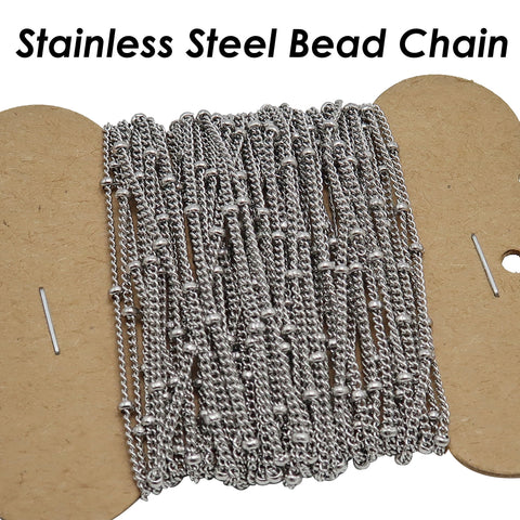 Satellite Chain Stainless Steel, Wholesale Bulk Beaded Curb Chain Gold Silver, Satellite Curb Chain for Station Necklace Bracelet Making