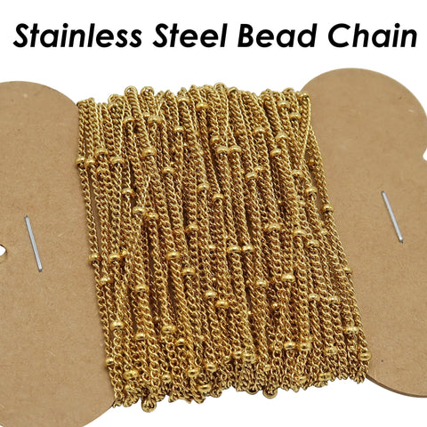 Satellite Chain Stainless Steel, Wholesale Bulk Beaded Curb Chain Gold Silver, Satellite Curb Chain for Station Necklace Bracelet Making