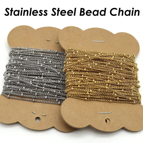 Satellite Chain Stainless Steel, Wholesale Bulk Beaded Curb Chain Gold Silver, Satellite Curb Chain for Station Necklace Bracelet Making