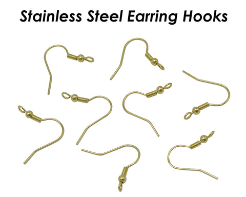 50 x Stainless Steel Earring Hooks Gold Silver, Earring Findings with Vertical Loop, Hypoallergenic Earring Wires - Perpendicular Loop