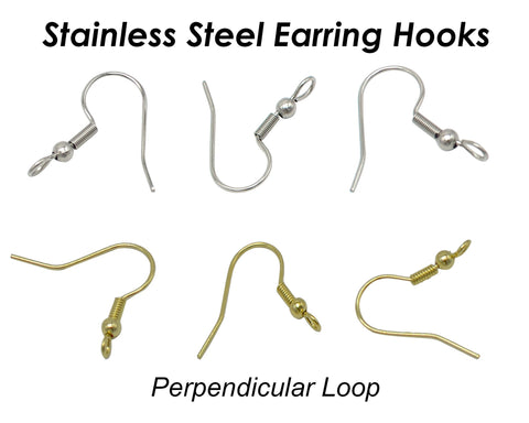 50 x Stainless Steel Earring Hooks Gold Silver, Earring Findings with Vertical Loop, Hypoallergenic Earring Wires - Perpendicular Loop