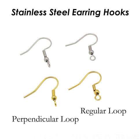 50 x Stainless Steel Earring Hooks Gold Silver, Earring Findings with Vertical Loop, Hypoallergenic Earring Wires - Perpendicular Loop