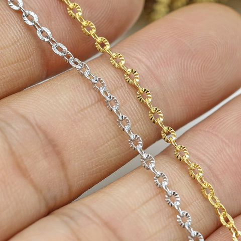 Diamond Cut Sparkle Chain by the Foot Inch Length, Stainless Steel Chain, Cable Chain Bulk Wholesale Silver Gold Chain for Jewelry Making