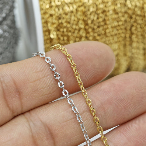 Diamond Cut Sparkle Chain by the Foot Inch Length, Stainless Steel Chain, Cable Chain Bulk Wholesale Silver Gold Chain for Jewelry Making