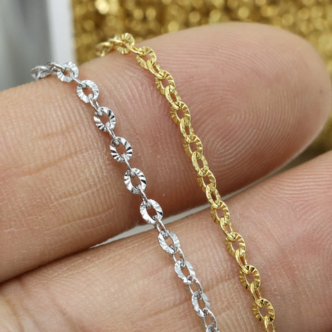 Diamond Cut Sparkle Chain by the Foot Inch Length, Stainless Steel Chain, Cable Chain Bulk Wholesale Silver Gold Chain for Jewelry Making