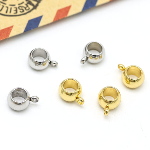 20 x Charm Bail Beads Large Hole, Stainless Steel Beads with Ring, 4mm 5mm 6mm 8mm Spacer Beads with Loop, Silver Gold Hanger Beads