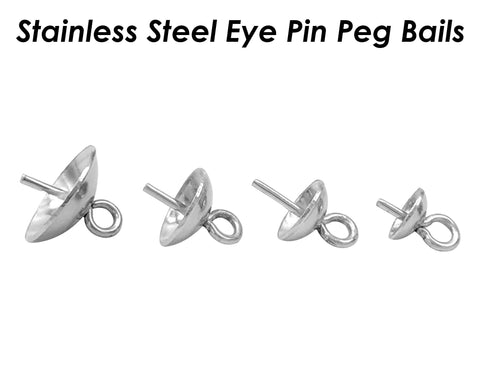 20 x Stainless Steel Eye Pin Bail with Cup 3/4/5/6/8mm, Pearl Peg Drop Cup, Pearl Bail Gold Silver, Peg Bail for Half Drilled Pearls Beads